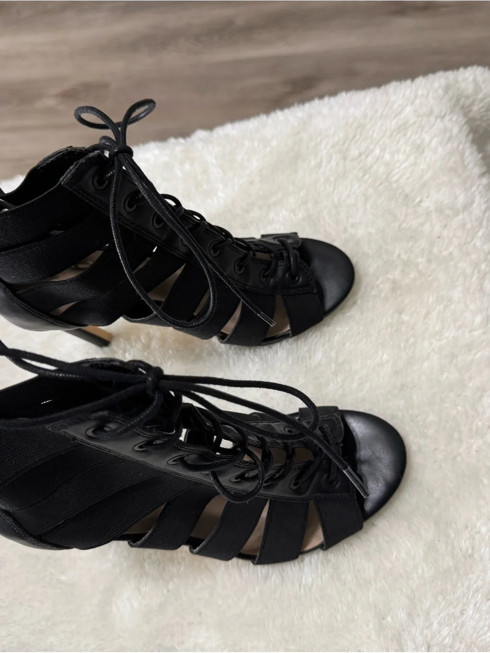 Black Lace-Up Gladiator Heels - Women's Fashion Sandals